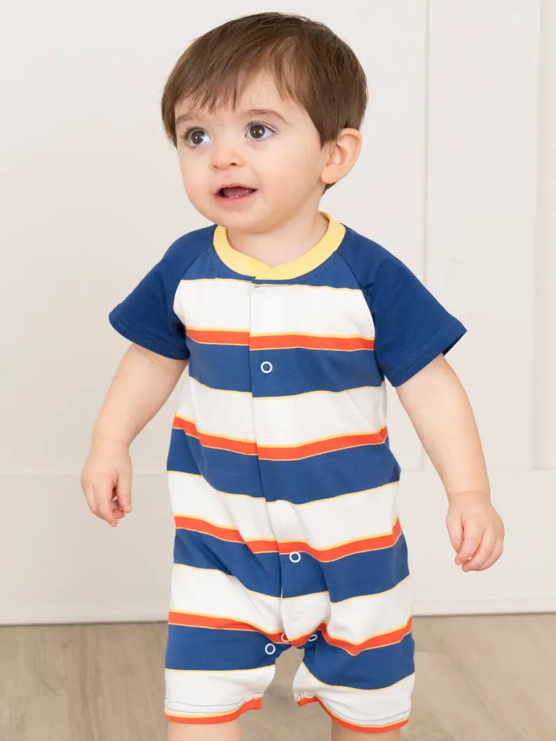 Blue And Red Striped Raglan Romper For Babies 1
