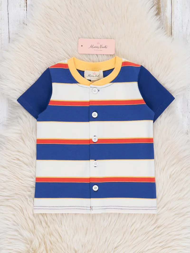 Blue And Red Striped Raglan Short-Sleeve Baby Shirt 1
