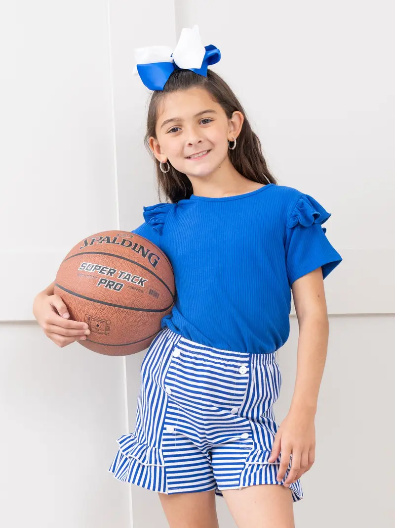Blue And White Striped Ruffle Outfit For Girls 1