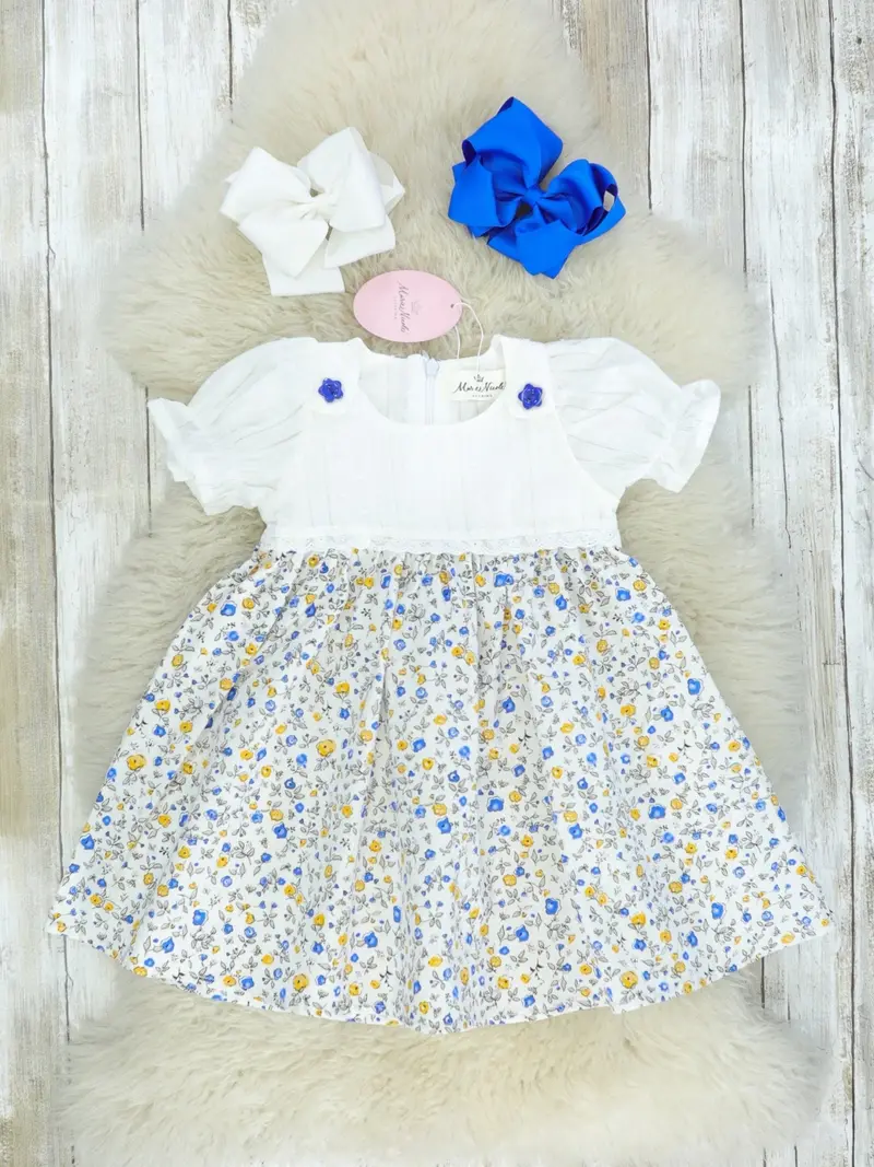 Blue And Yellow Floral Dress With Tiered Ruffles 1