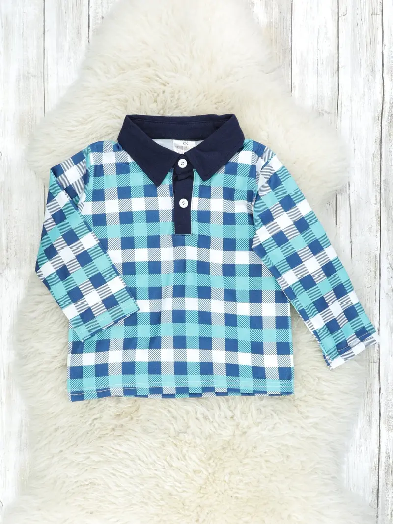 Blue Buffalo Plaid Polo Shirt For Kids 1