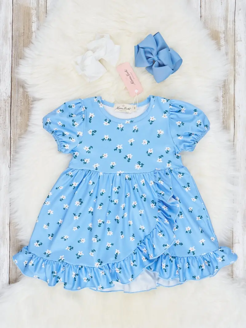 Blue Buttercup-Print Ruffle Dress 1