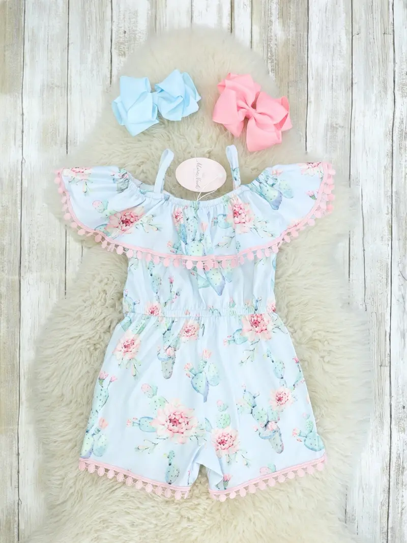 Blue Cactus-Print Floral Romper For Kids 1