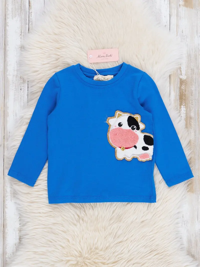 Blue Chenille Cow Appliqué Kids' T-Shirt 1