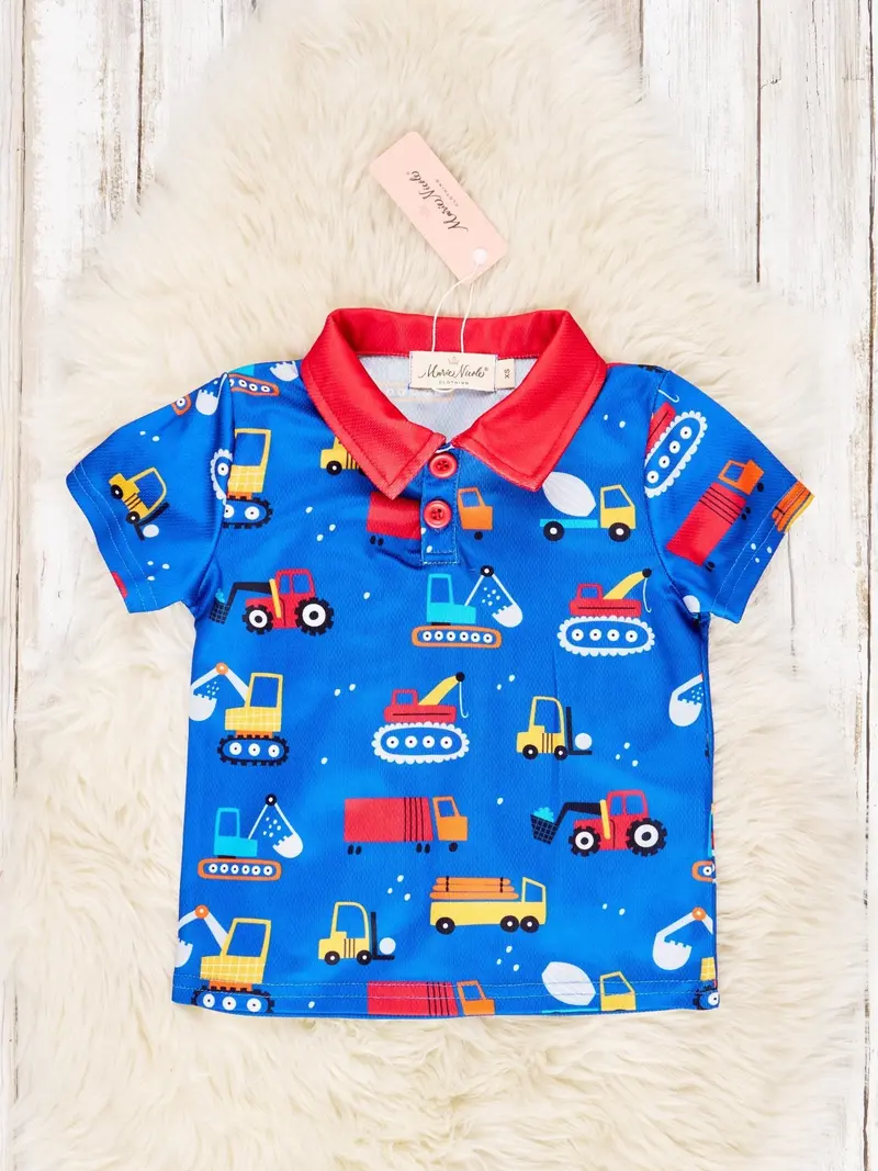 Blue Construction-Themed Polo Shirt 1