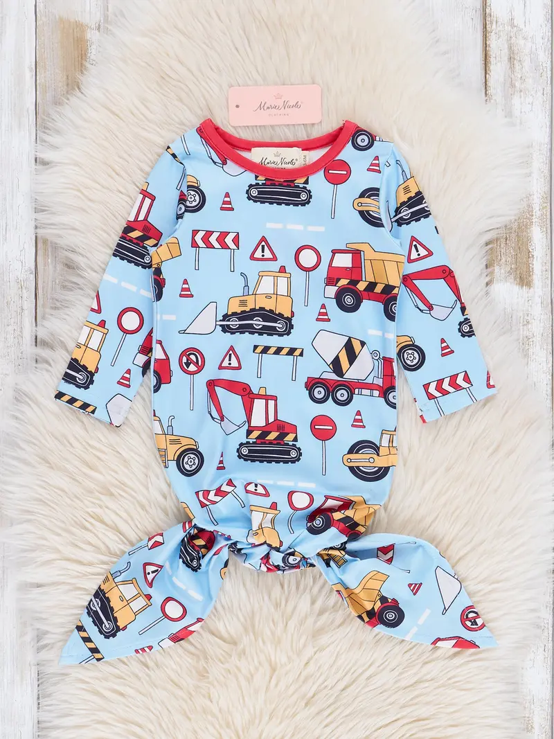 Blue Construction Work Newborn Knot Gown 1
