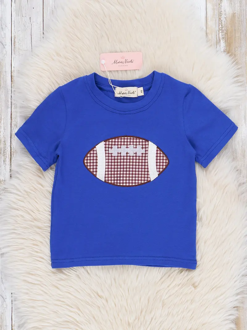 Blue Embroidered Football Graphic Tee 1