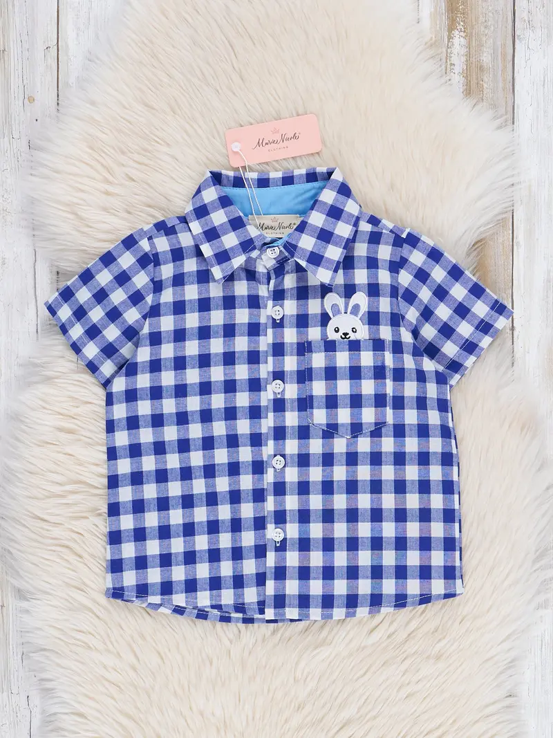 Blue Gingham Button-Down Bunny Shirt 1