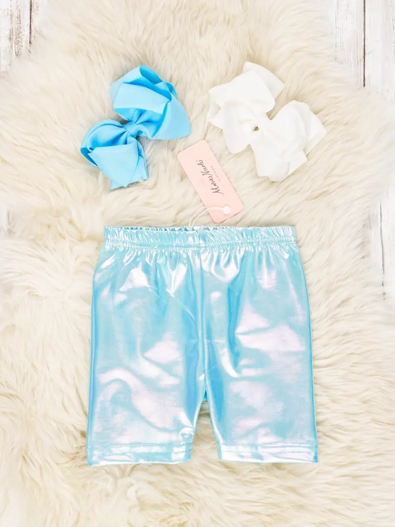 Blue Holographic Full-Length Biker Shorts 1