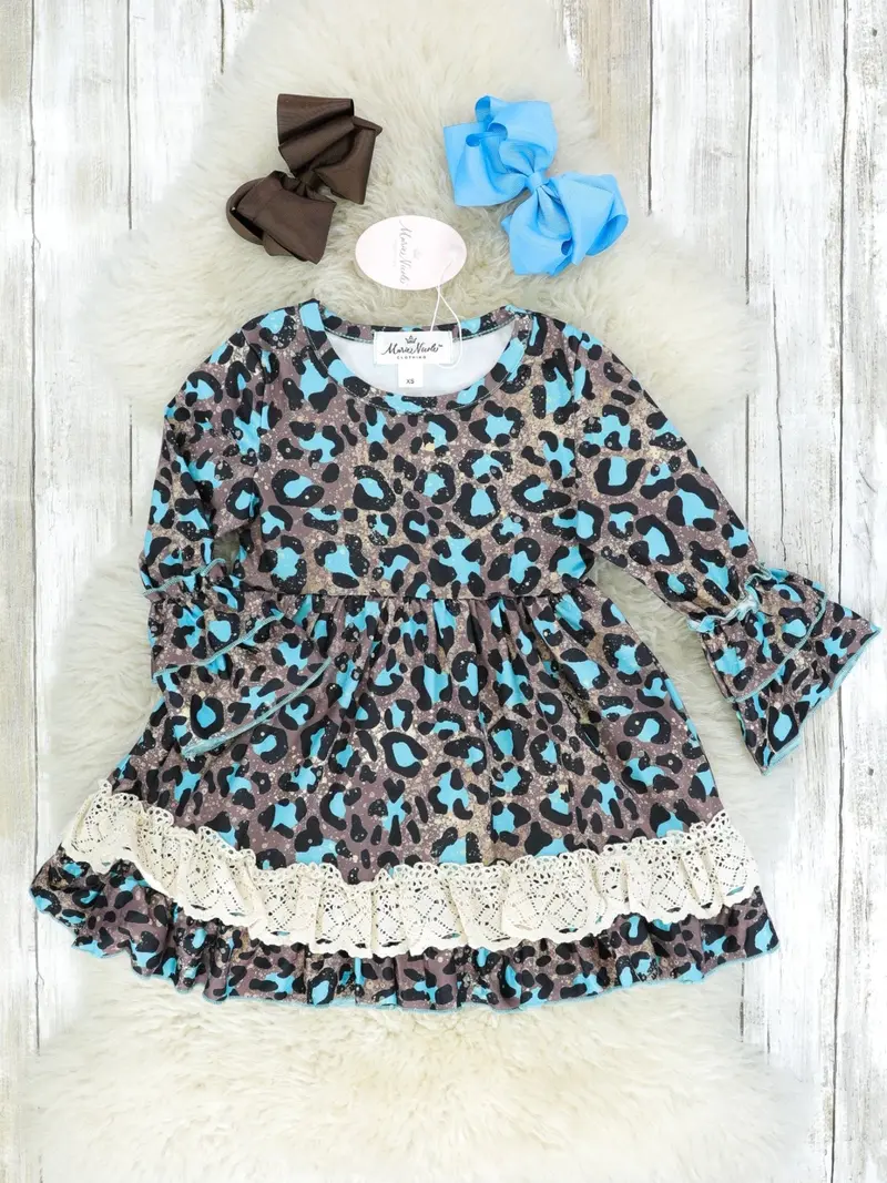 Blue Leopard Print Ruffle Dress With Playful Design 1