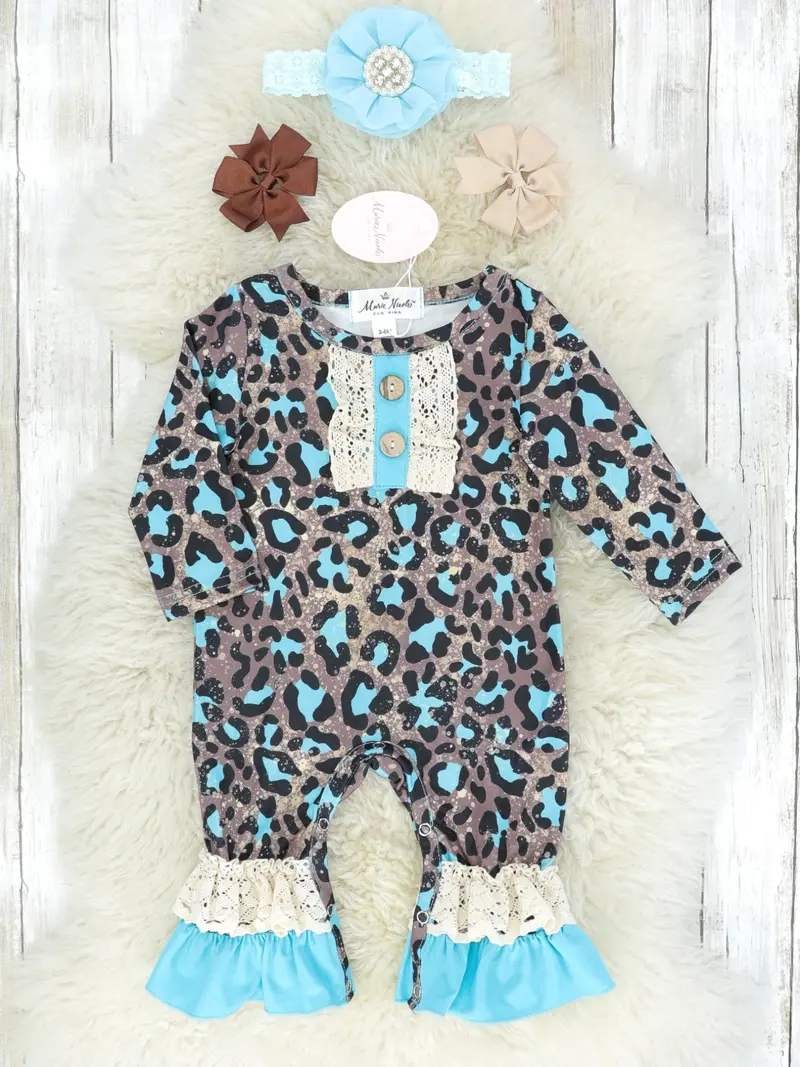 Blue Leopard Print Ruffle Romper For Toddlers 1
