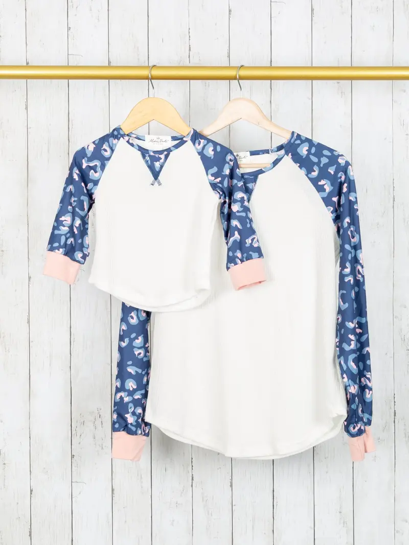 Blue Leopard Raglan Shirt – Matching Mom And Baby Look 1