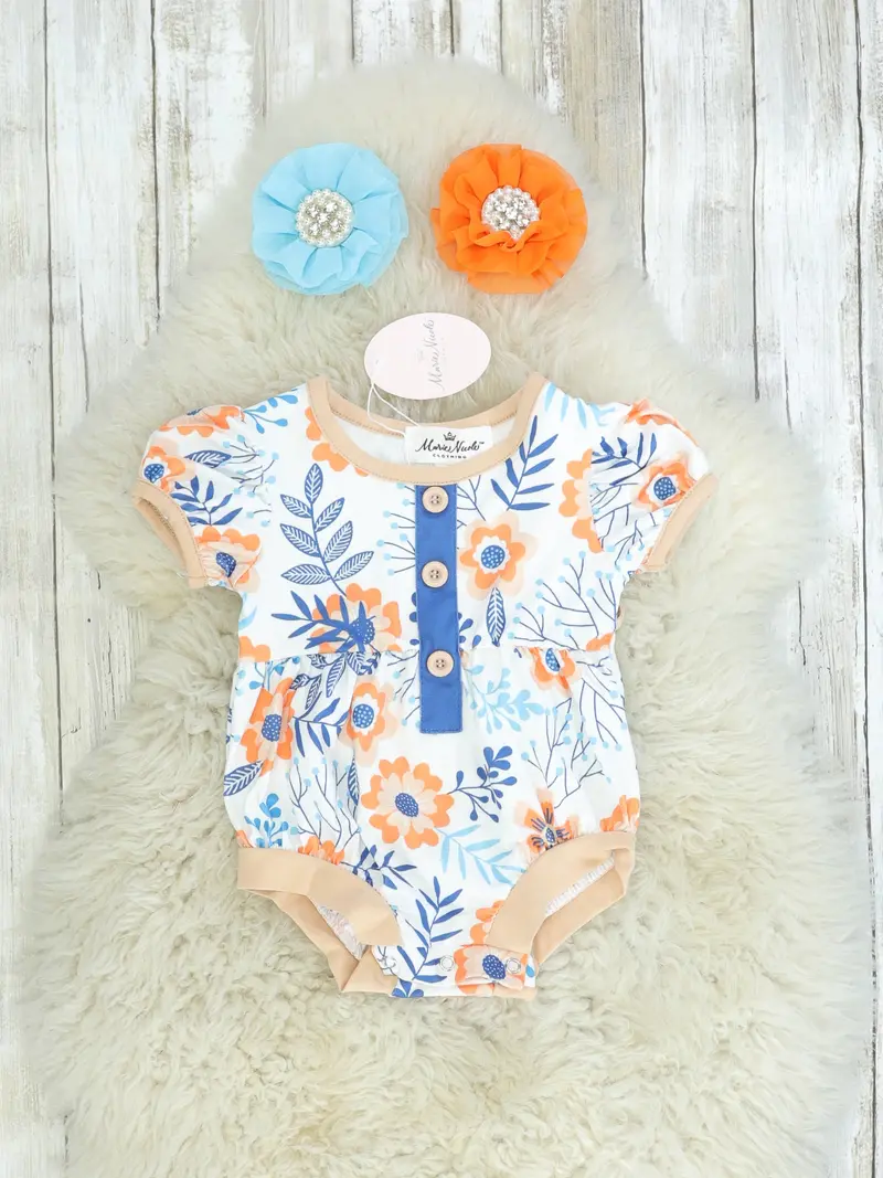 Blue & Peach Floral Bubble Romper 1