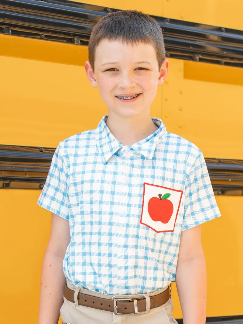 Blue Plaid Apple-Embroidered Button-Down Shirt 1