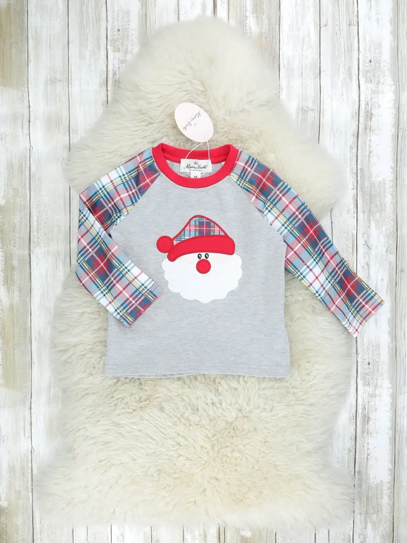 Blue Plaid Santa Raglan T-Shirt 1