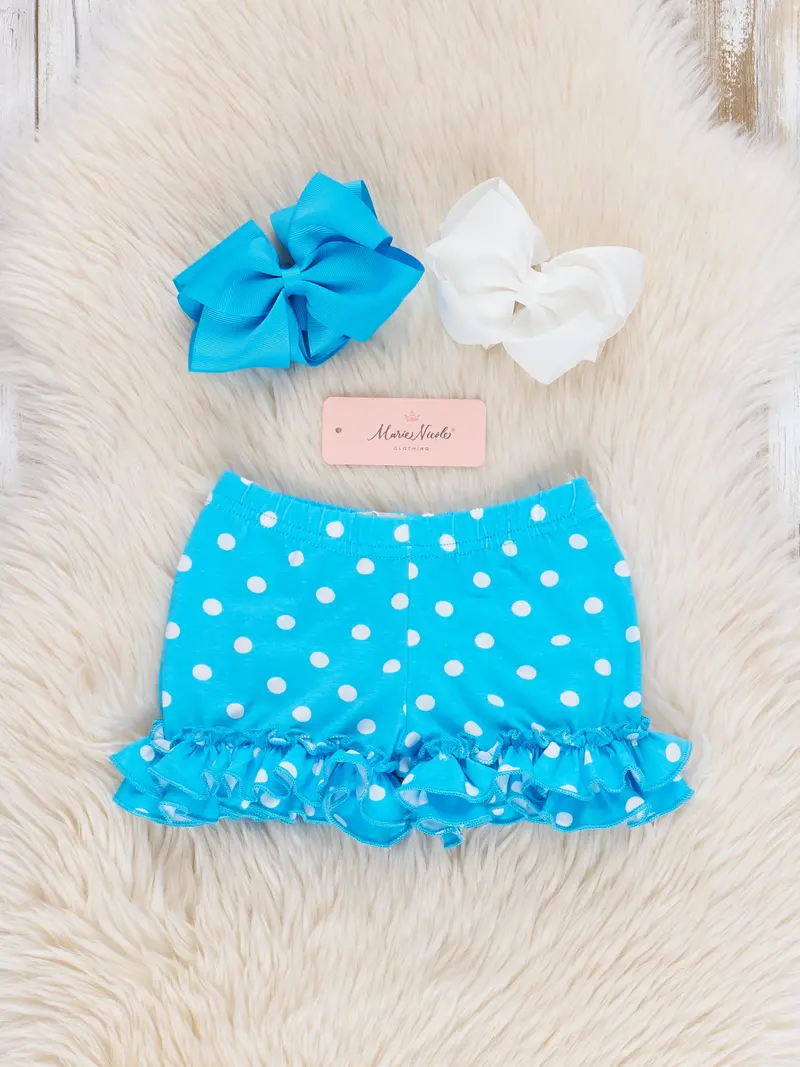 Blue Polka Dot Cotton Ruffle-Hem Shorts 1