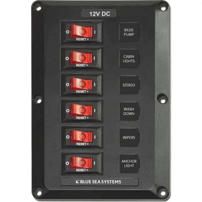 Blue Sea 6-Gang Illuminated Circuit Breaker Panel - 12V 15A Marine Electrical Hub 1