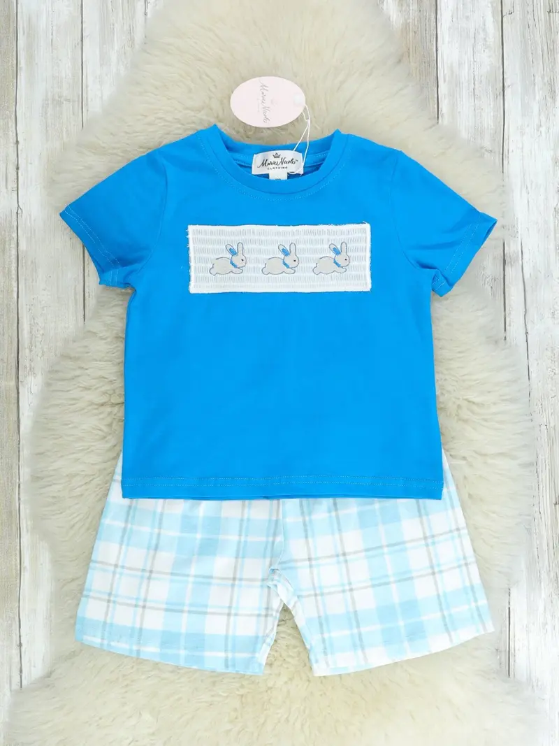 Blue Smocked Easter Bunny Matching Set 1
