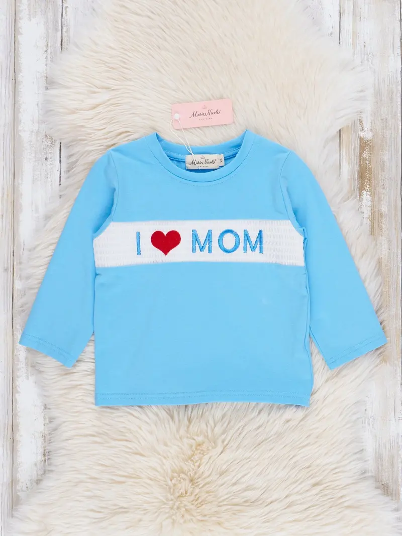 Blue Smocked Mom Love Short-Sleeve Shirt For Toddlers 1
