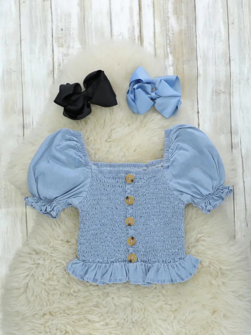 Blue Smocked Ruffle Top For Babies 1