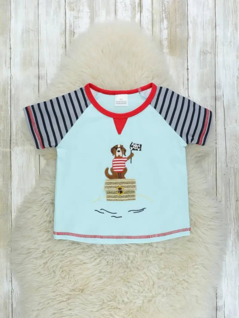 Blue Striped Dog-Themed Pirate Shirt For Kids 1