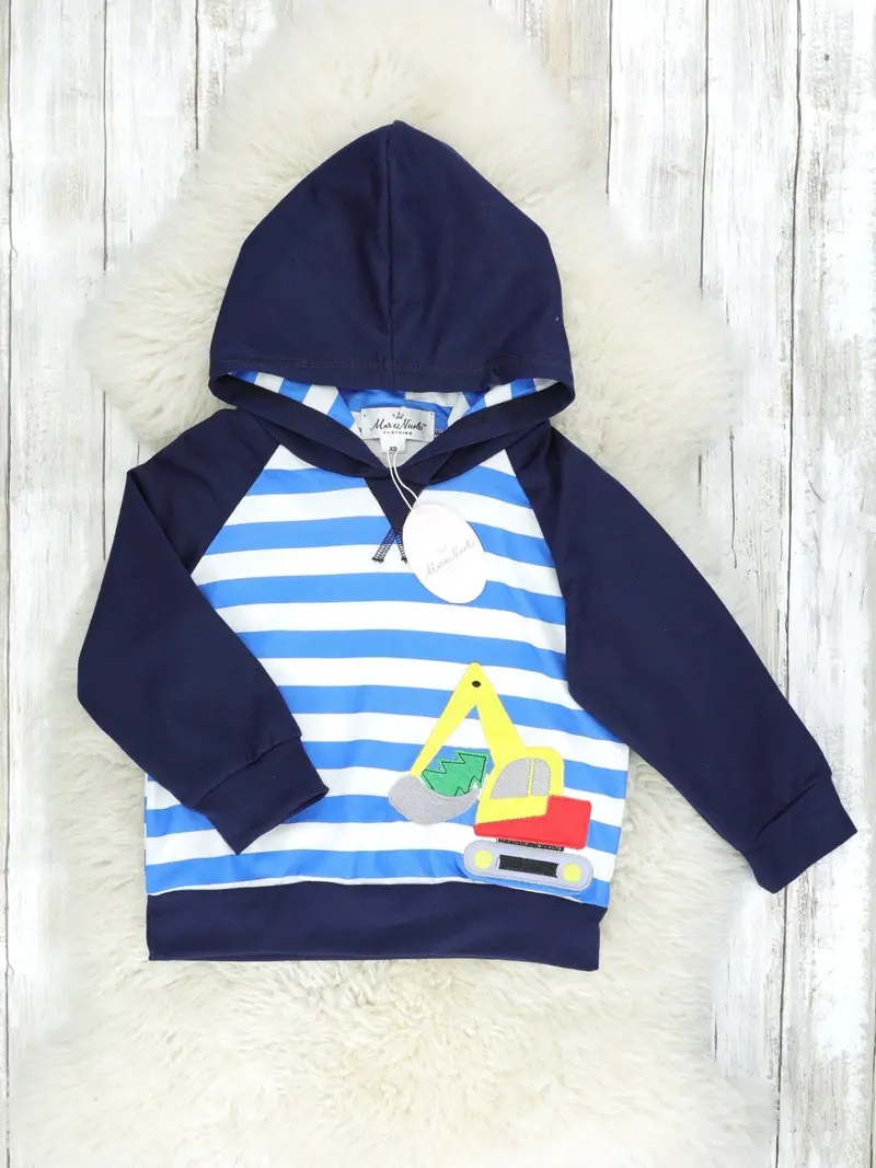 Blue-Striped Excavator Hoodie For Active Kids 1