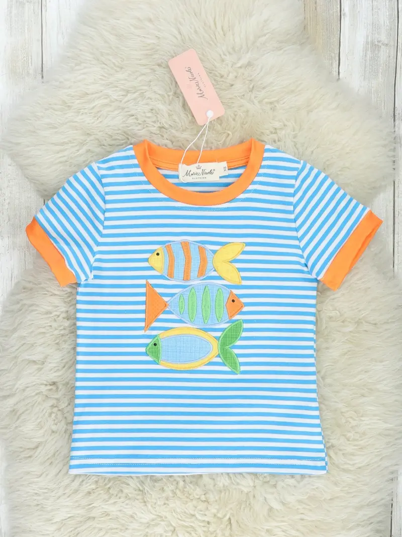 Blue Striped Fish Short-Sleeve Top 1