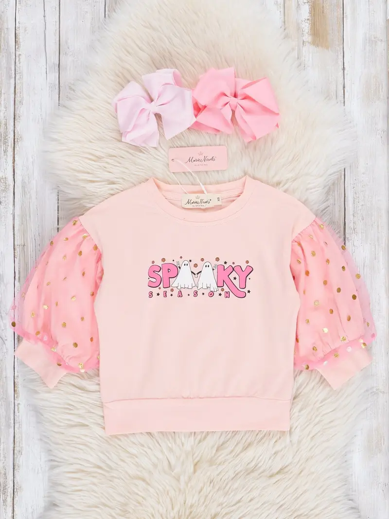 Blush Spooky Ghosts Tulle Short-Sleeve Top 1