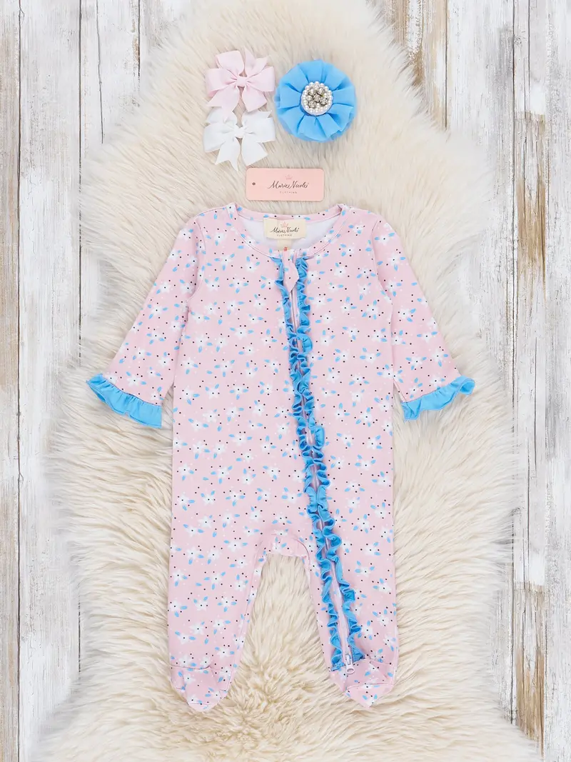 Blushing Blooms Footed Ruffle Sleeper Pajamas 1