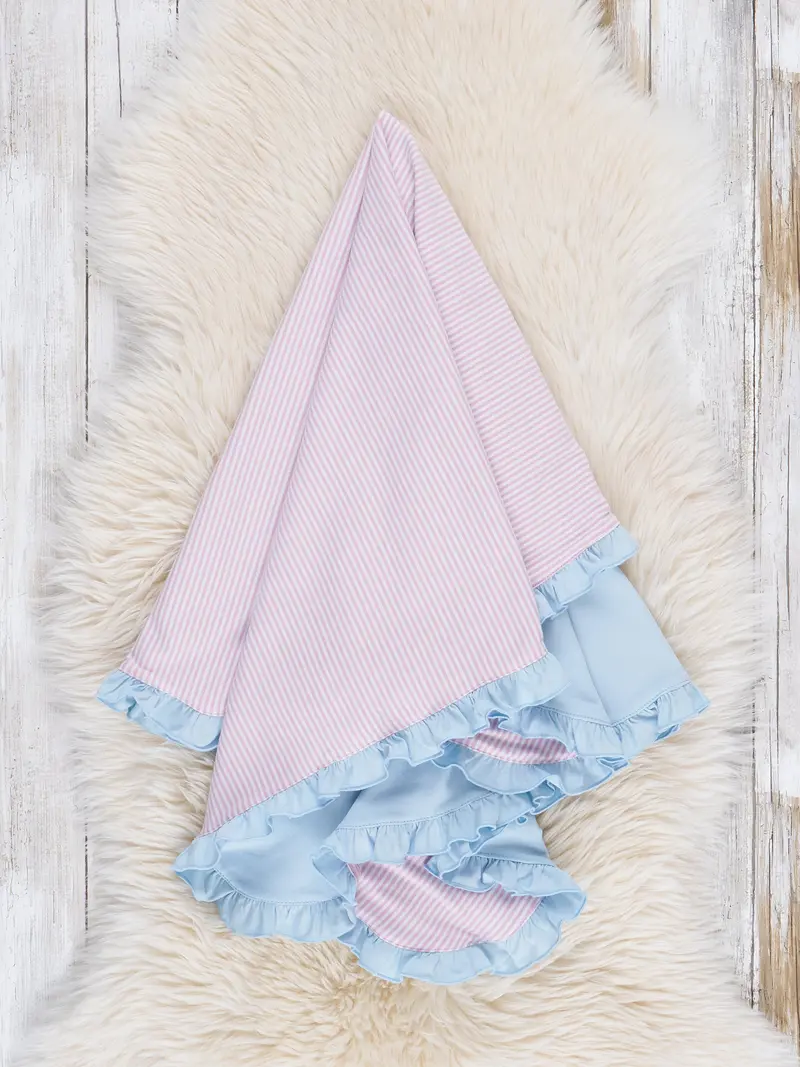 Blushing Stripes Minky Ruffle Swaddle Blanket 1