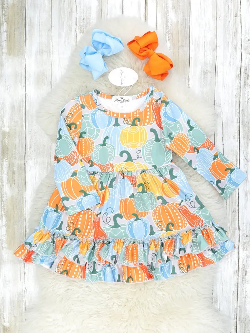 Bold Pumpkin-Print Ruffle Dress For Fall 1