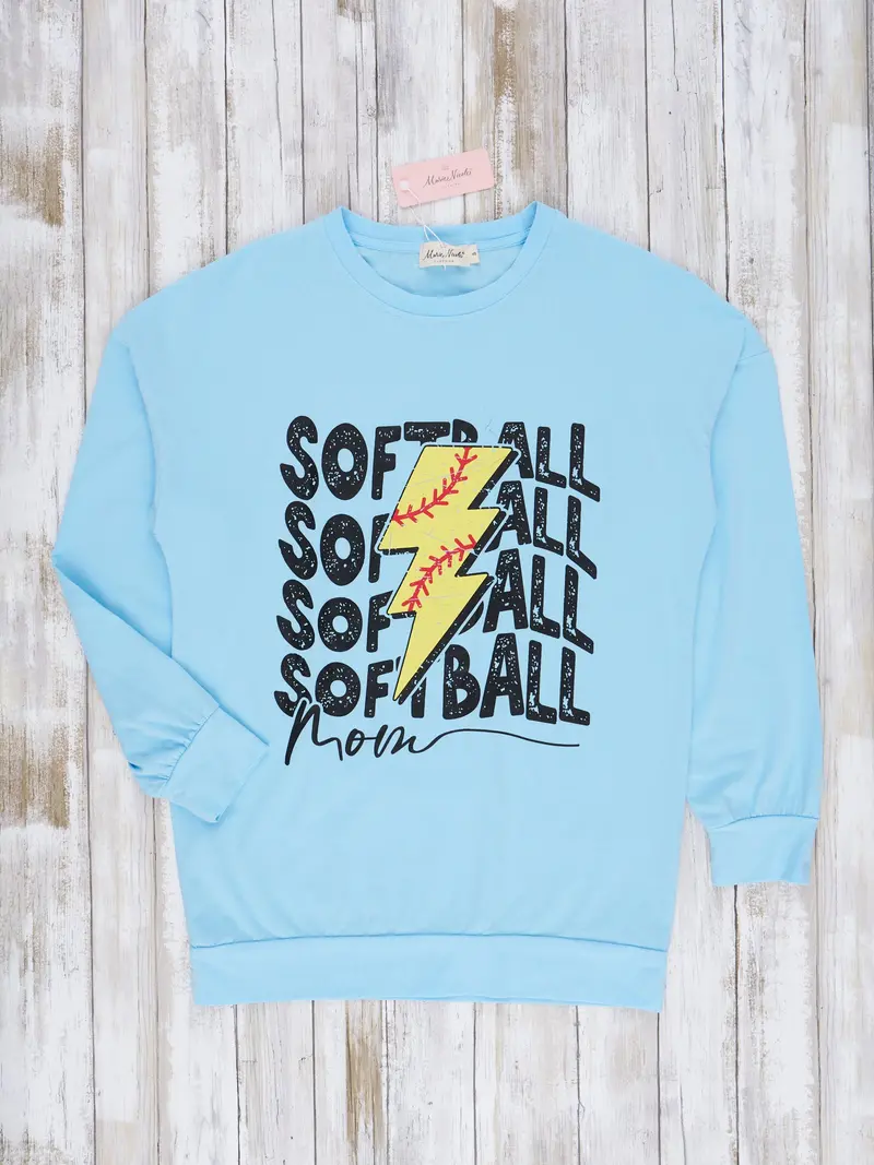 Bright Blue Mom-And-Me Softball Crewneck Sweatshirt