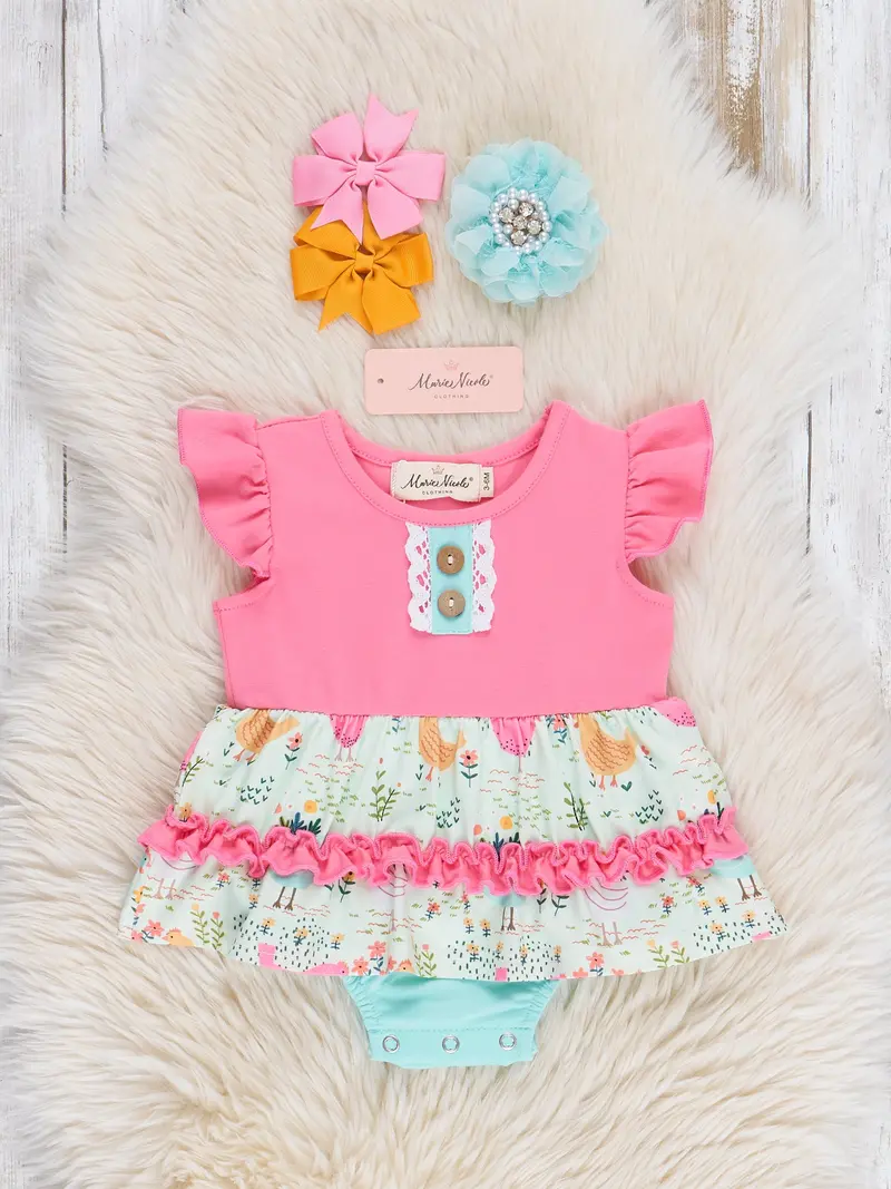 Bright Chickens Ruffle Bubble Romper For Infants 1