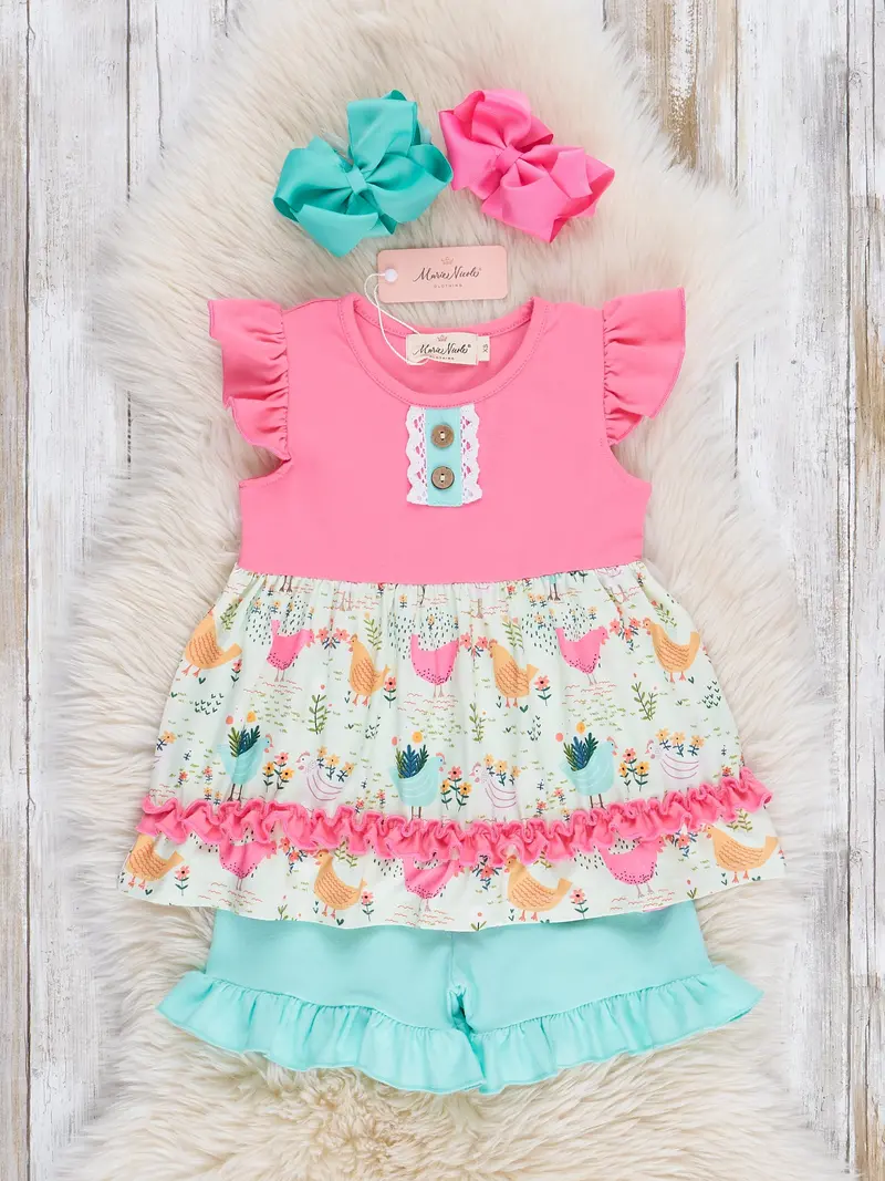 Bright Chickens Ruffle Coordinating Outfit Set 1