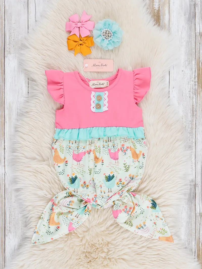 Bright Chickens Ruffle Knot Gown For Newborns 1