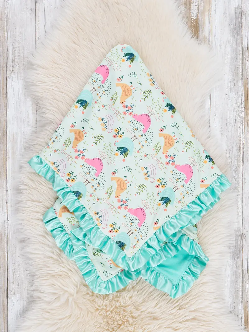 Bright Chickens Ruffle Minky Blanket 1