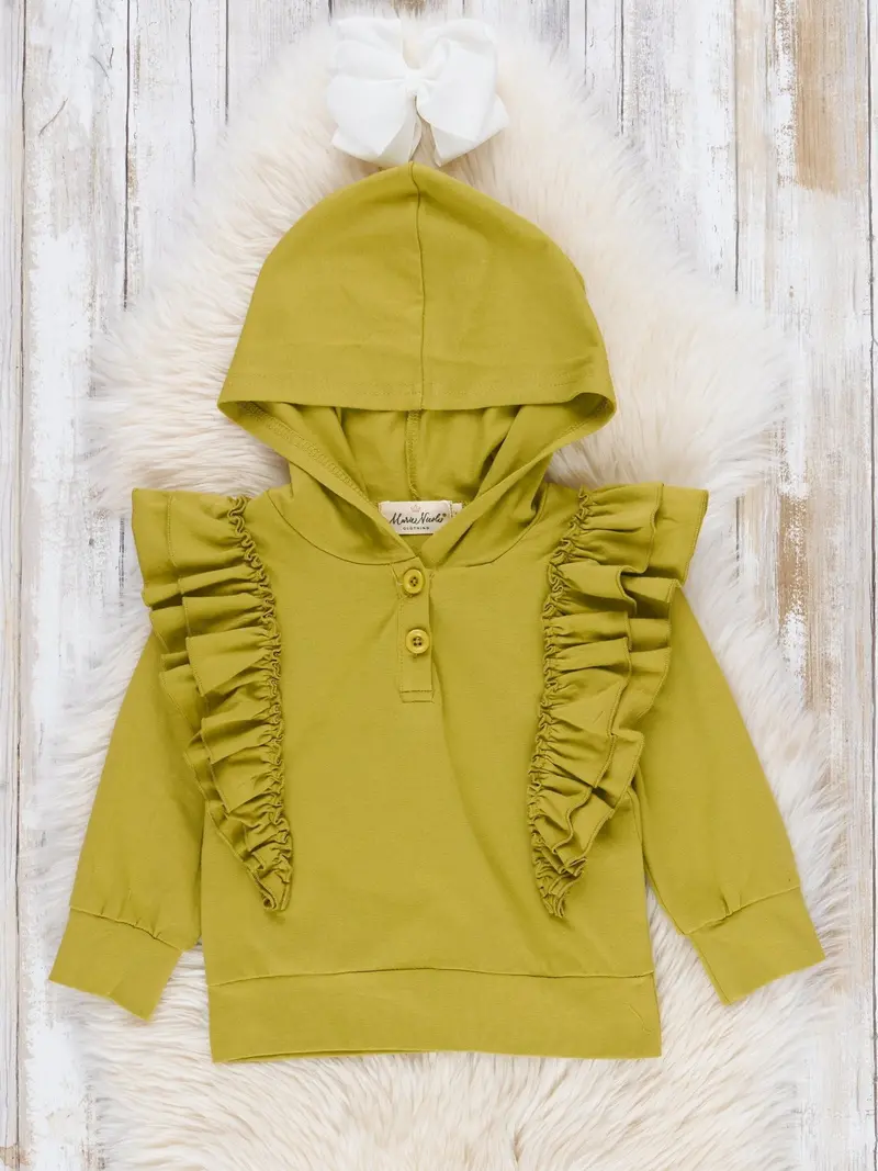 Bright Green Ruffle-Hooded Sweatshirt 1