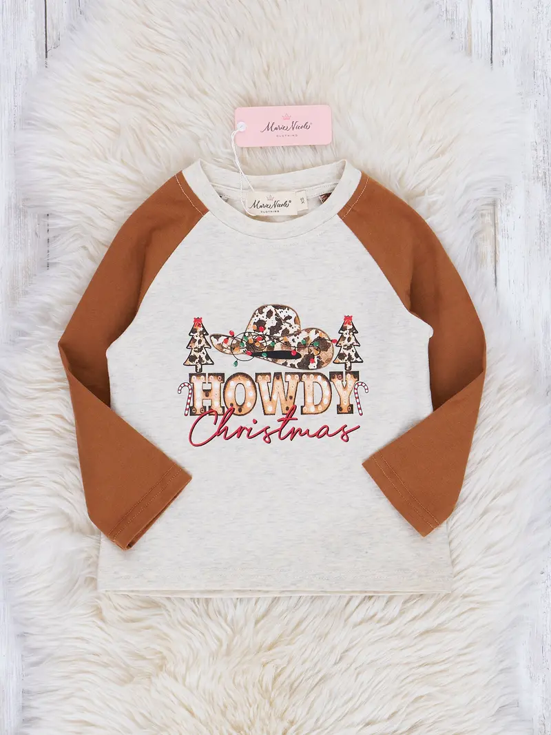 Bronze Cowboy-Inspired Christmas Raglan Top 1