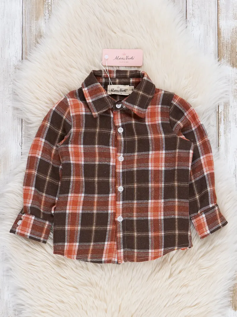 Brown And Orange Flannel Button-Up Shirt 1