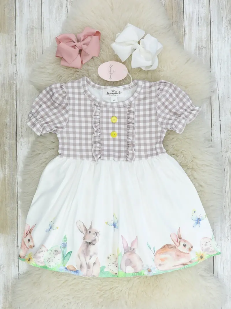 Brown And White Bunny Ruffle Dress 1