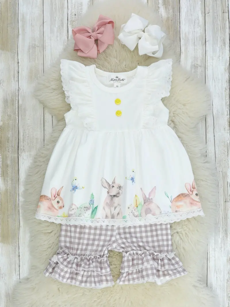 Brown And White Bunny-Themed Ruffle Outfit 1