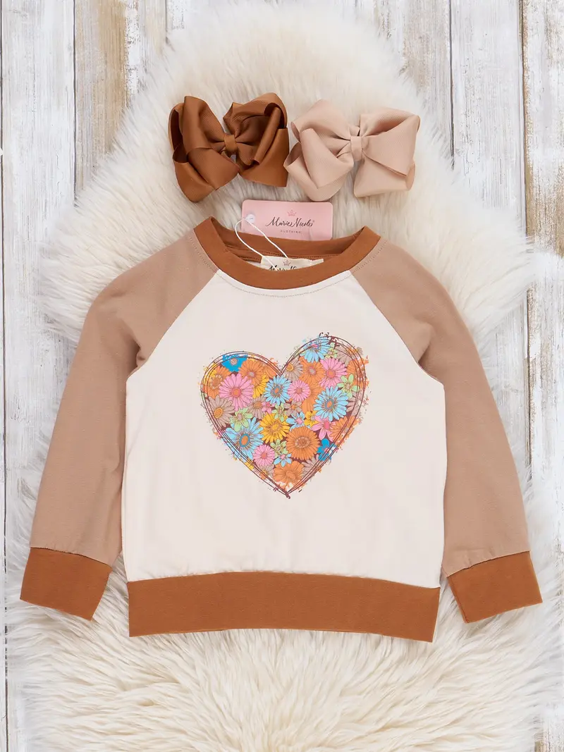 Brown Floral Heart Raglan Tee 1