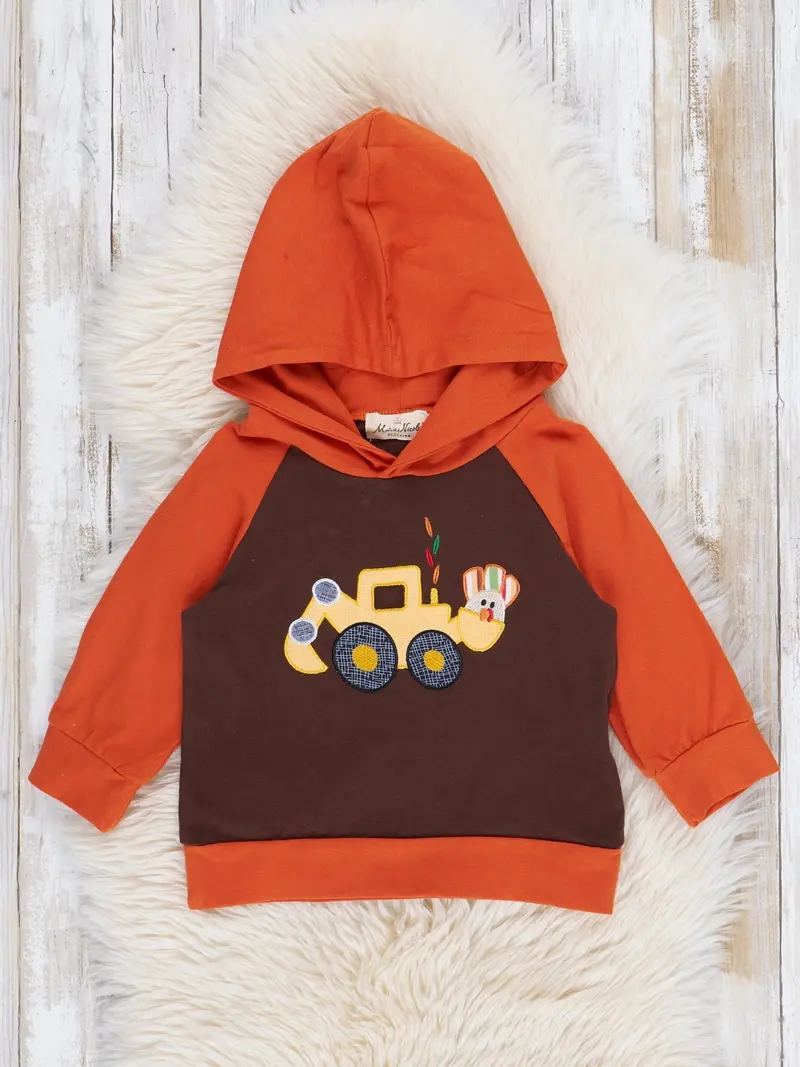 Brown-Orange Turkey Excavator Embroidered Hoodie 1