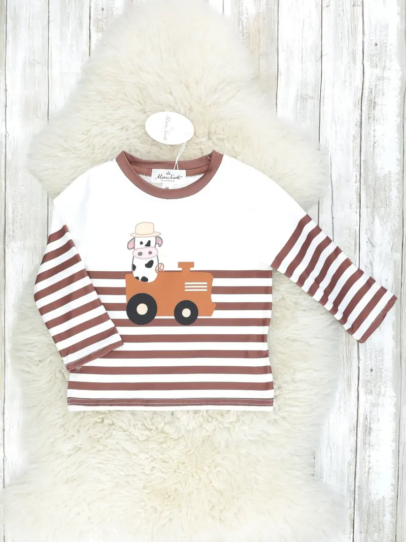 Brown Striped Cow Farmer Long Sleeve Top 1