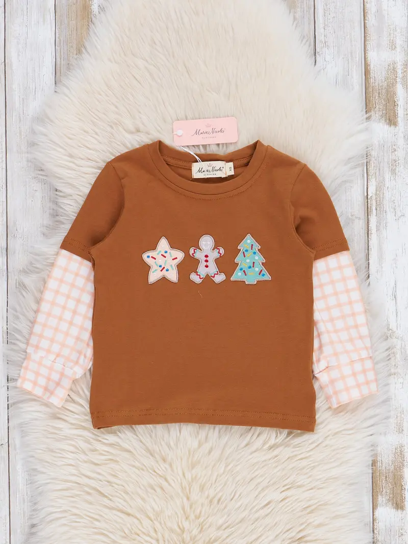 Brown Sugar Cookie Gingham-Sleeve Infant Shirt 1