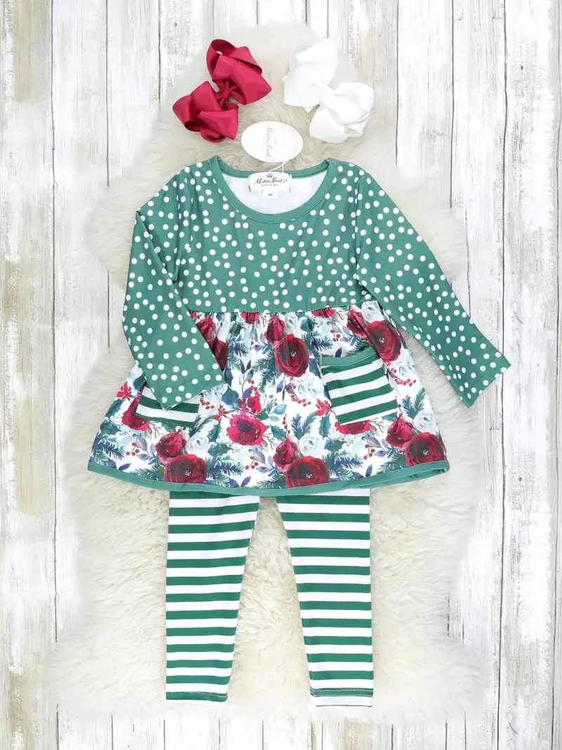 Burgundy And Forest Green Floral Coordinated Outfit 1