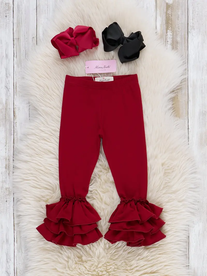 Burgundy Cotton Bell-Trimmed Ruffle Leggings 1