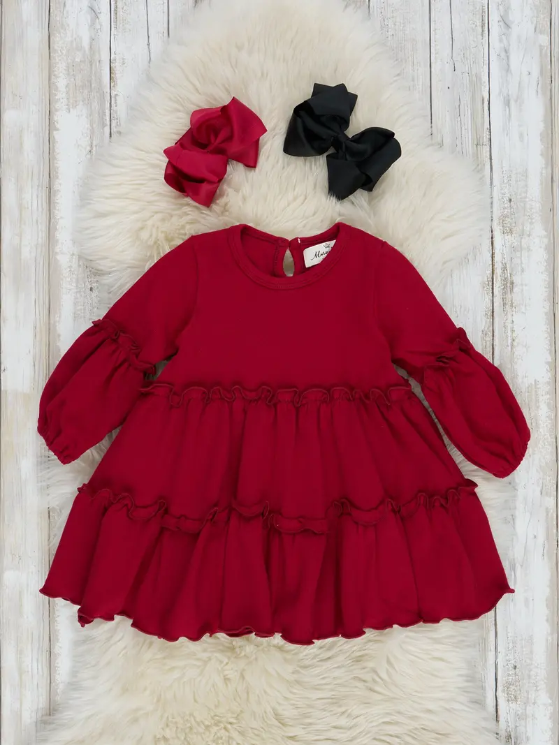 Burgundy Cotton Ruffle Tunic Top For Girls 1