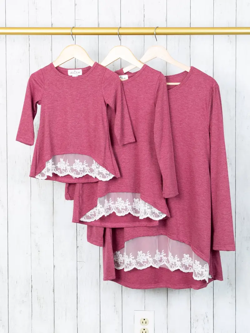 Burgundy Lace Swing Top Set For Mom And Child 1