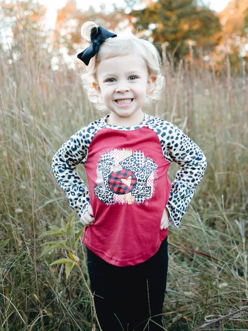 Burgundy Leopard Raglan Shirt Featuring "Joy" Embellishment 1